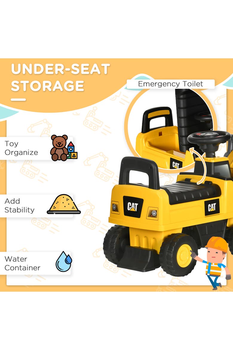 Kids Ride-On Excavator with Shovel, Horn, Storage, Alternate, color, Yellow