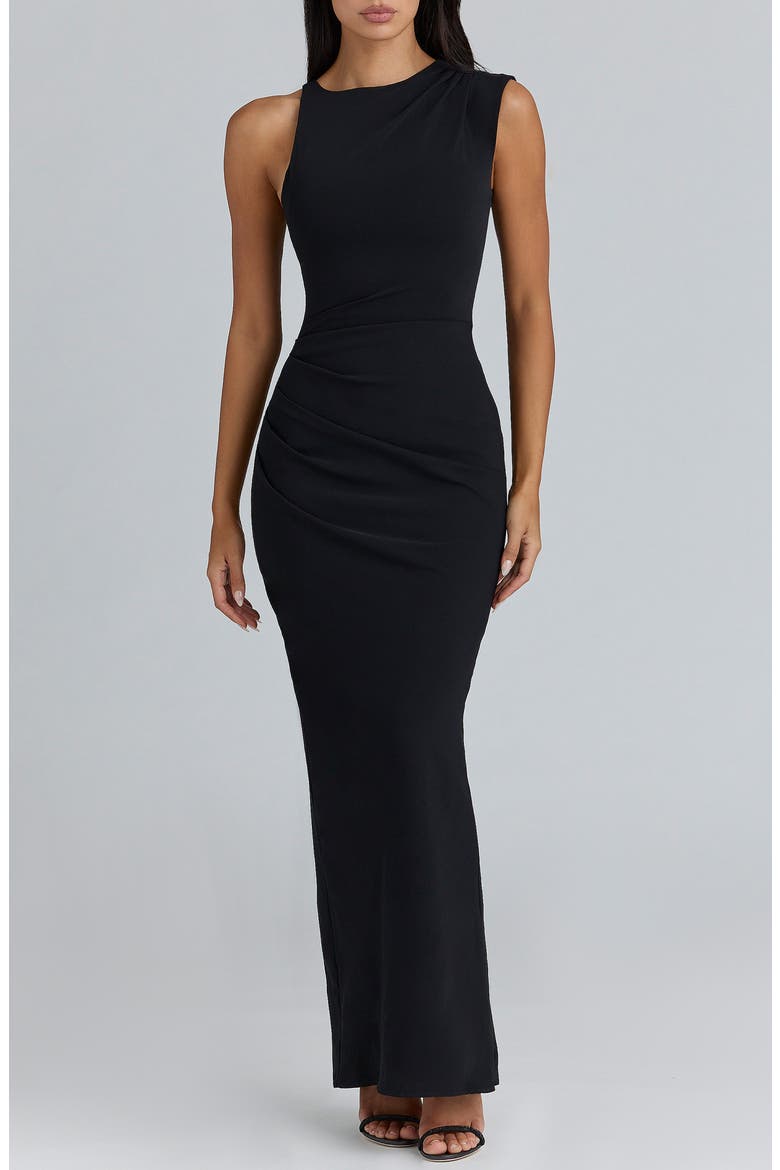 Keoni Asymmetric Neck Gown, Main, color, BLACK