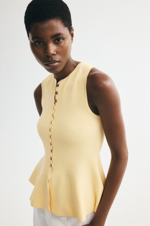 Rib-knit Peplum Waistcoat
