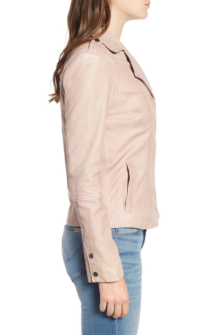 Feminine Leather Moto Jacket, Alternate, color, BEIGE MORN