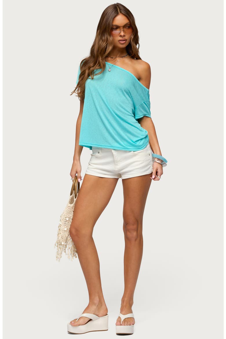 Amora Semisheer One-Shoulder Top, Alternate, color, TURQUOISE