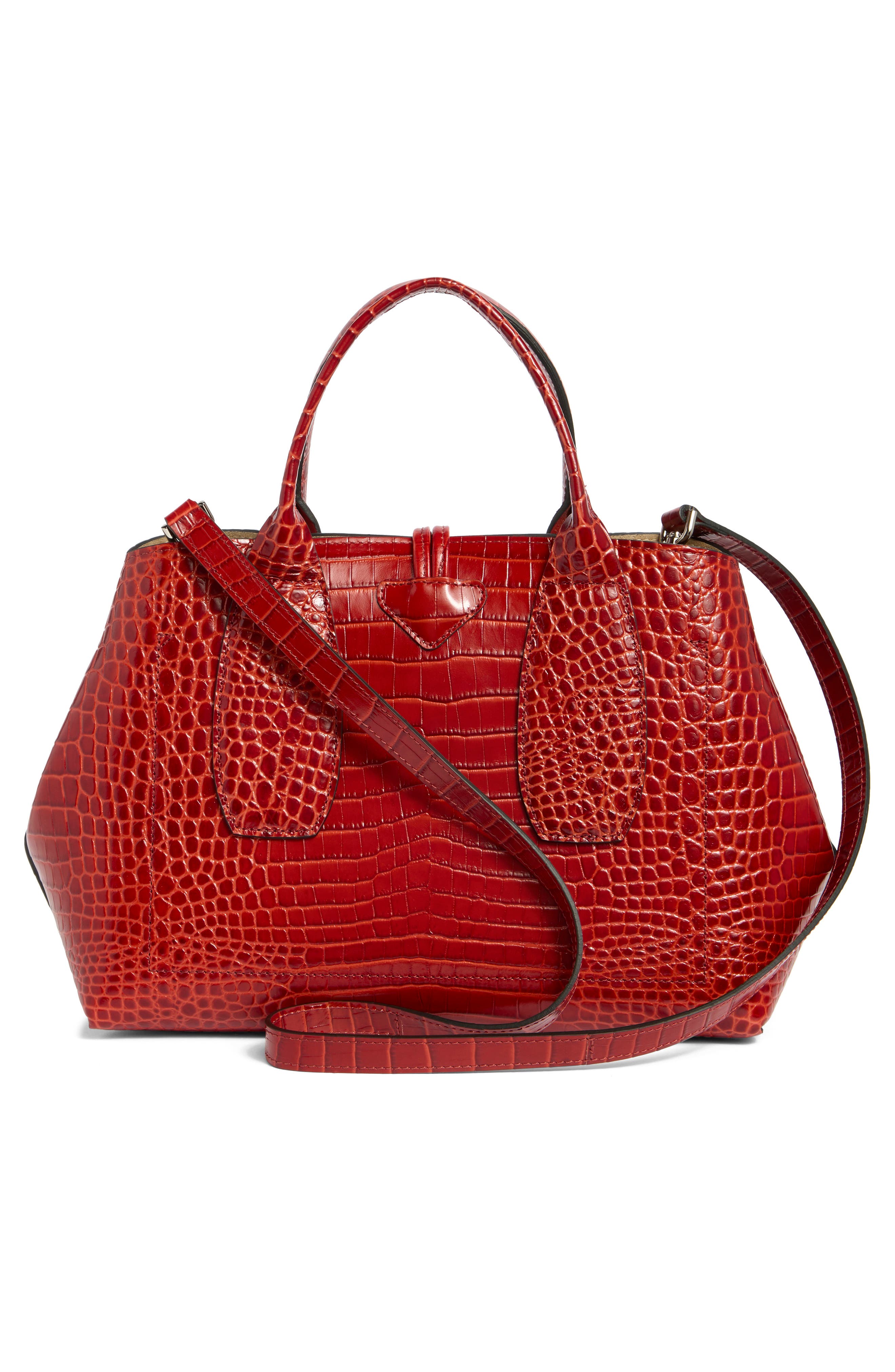 Longchamp Medium Roseau Croc Embossed Tote, Alternate, color, 
