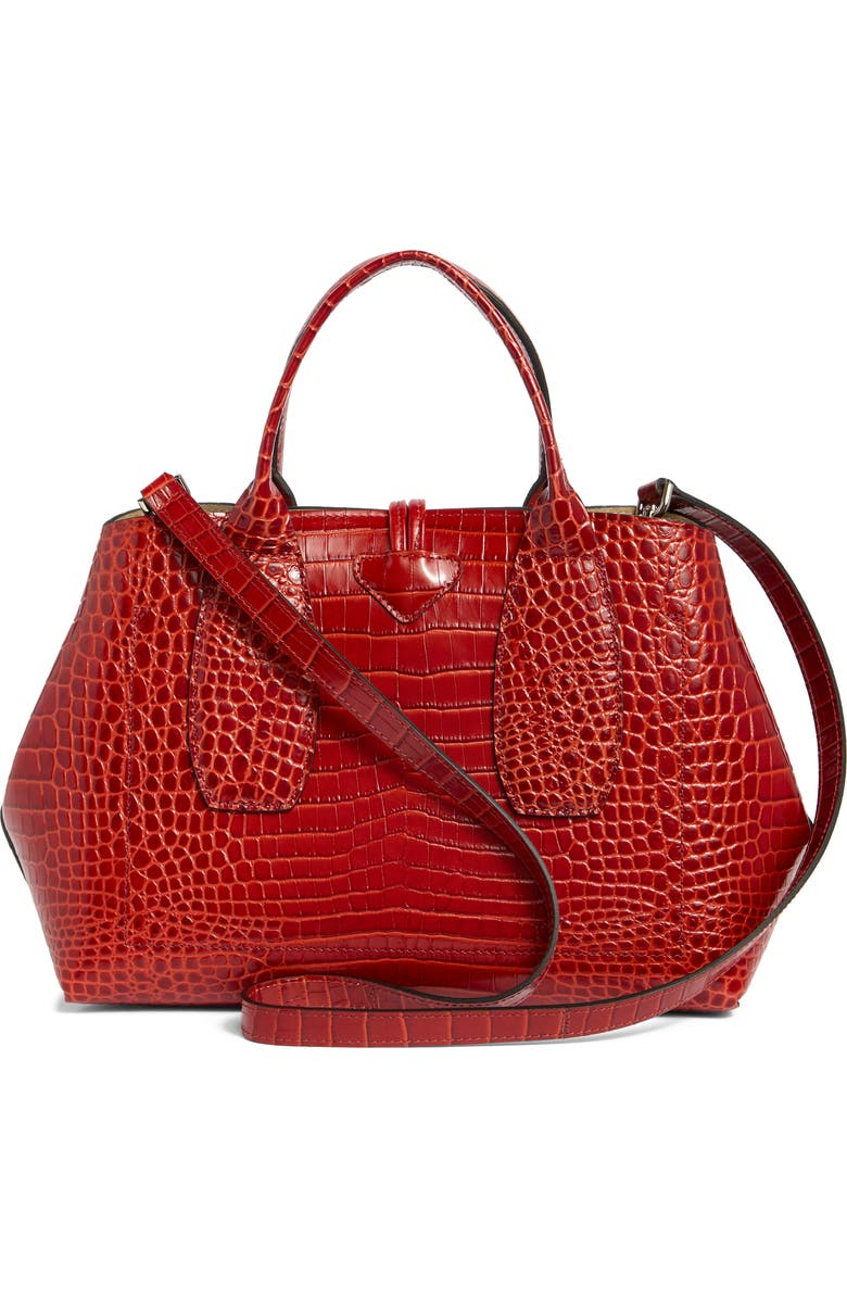 Longchamp Medium Roseau Croc Embossed Tote, Alternate, color, Marmalade