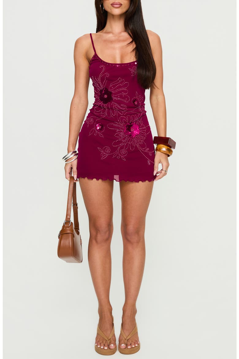 Daphne Sequin Beaded Sleeveless Minidress, Main, color, BURGUNDY