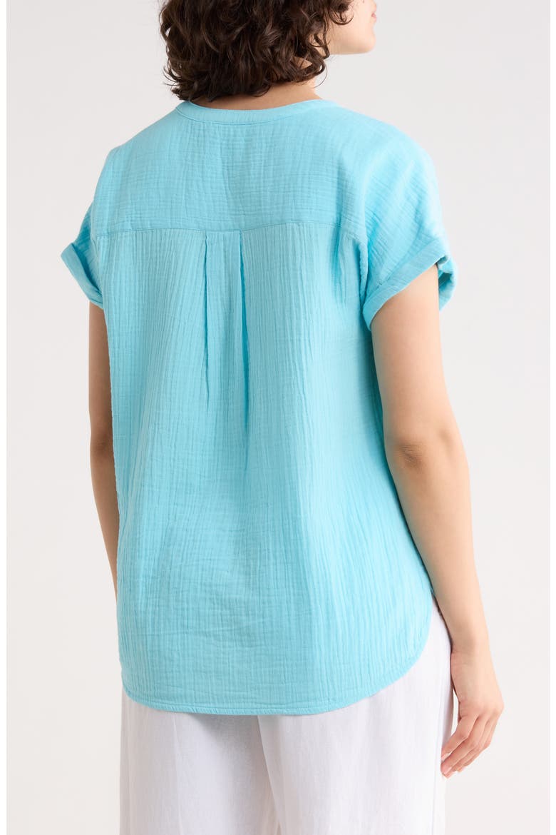 Cotton Gauze Henley Top, Alternate, color, BLUE GULF