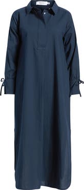 SHIRTY Gathered Long Sleeve Cotton Maxi Dress