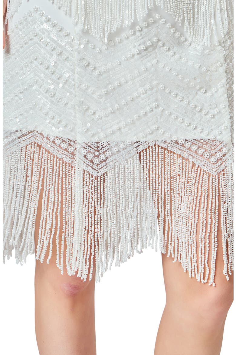 endless rose beaded fringe mini dress Imitation Pearl Beaded Fringe Button Front Minidress In Black