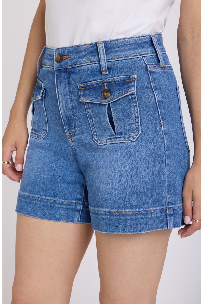 Berkyn Patch Pocket High Waist Denim Shorts, Alternate, color, BLUE PARADISE