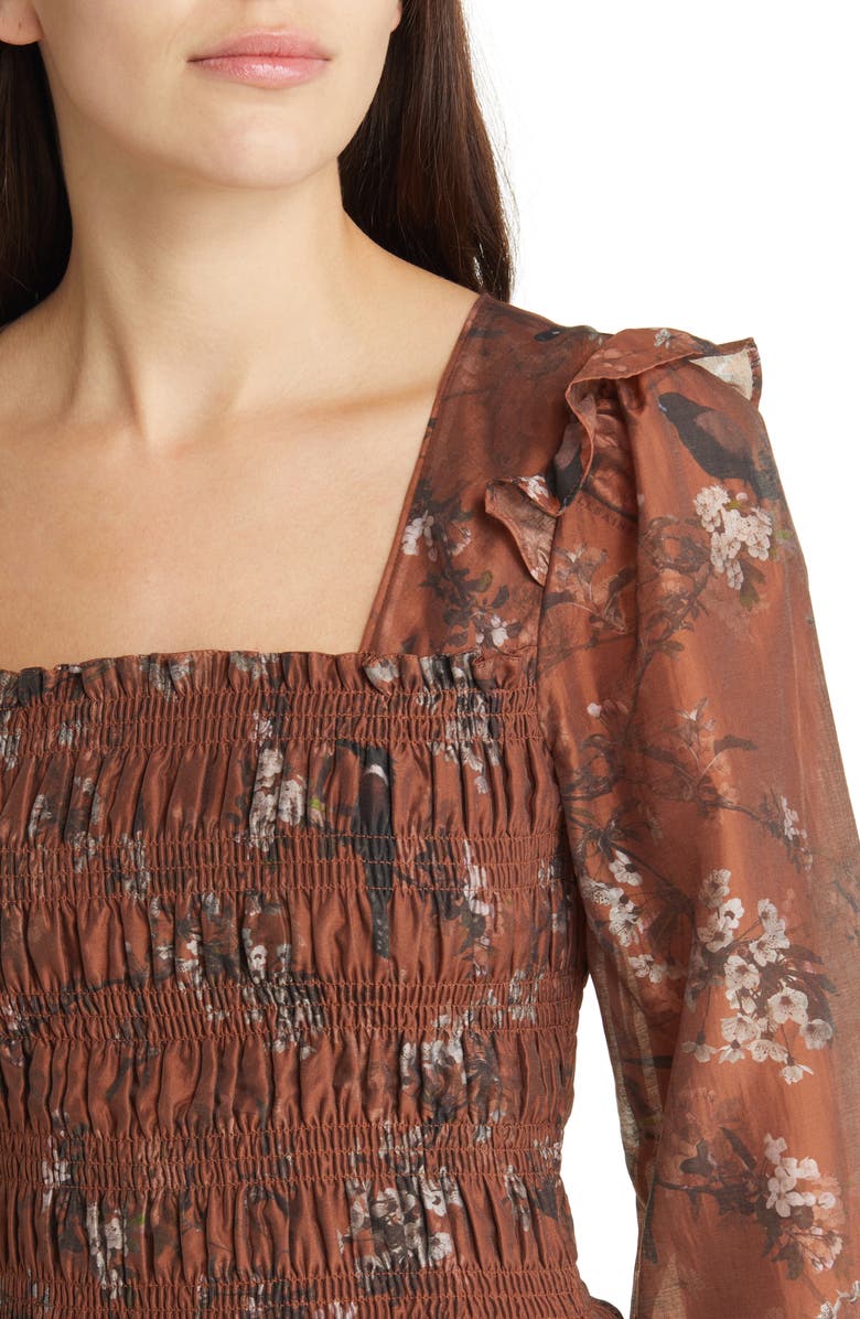 AllSaints Pria Viola Shirred Ruffle Long Sleeve Dress, Alternate, color, 