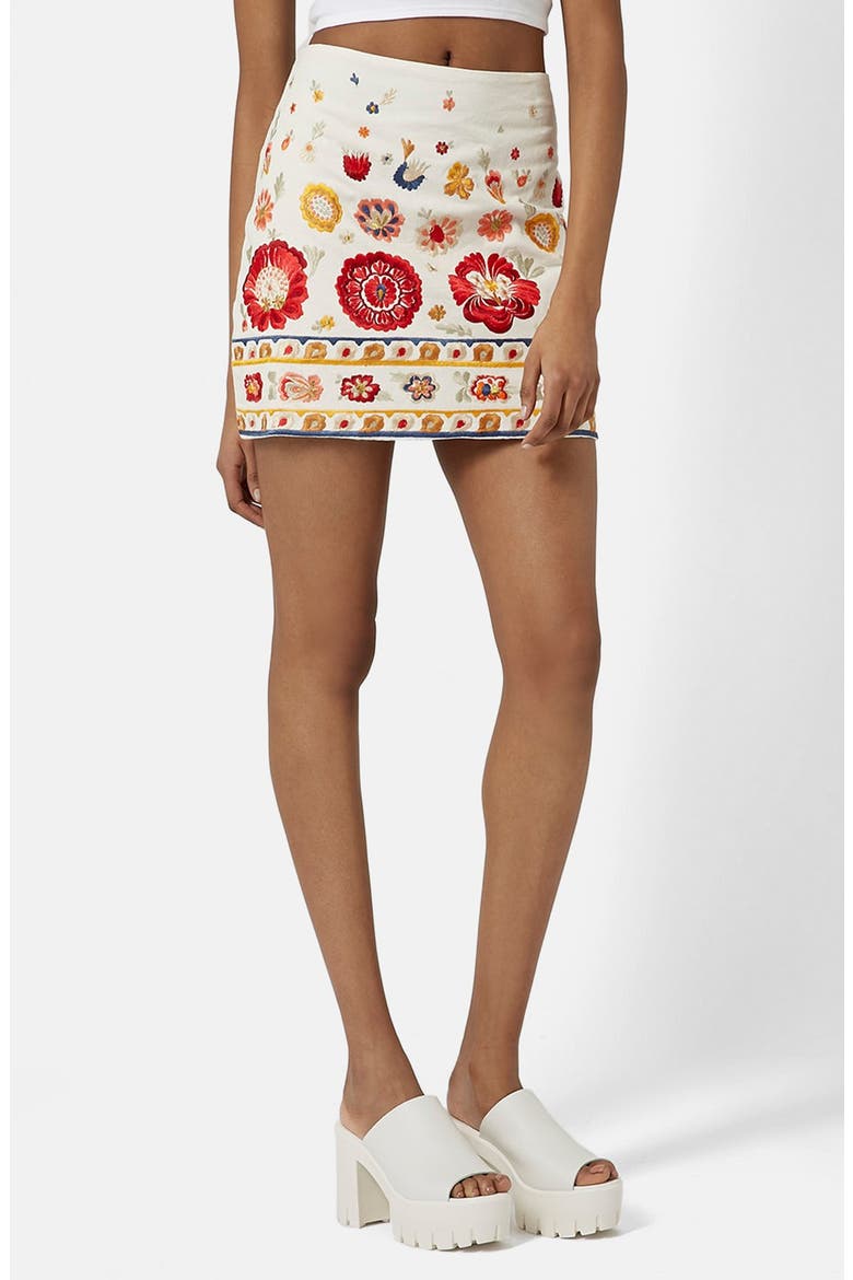 'Troubadour' Embroidered Miniskirt, Main, color, CREAM
