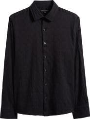 Robert Barakett Calyx Black Puckered Stretch Cotton Blend Button-Up Shirt
