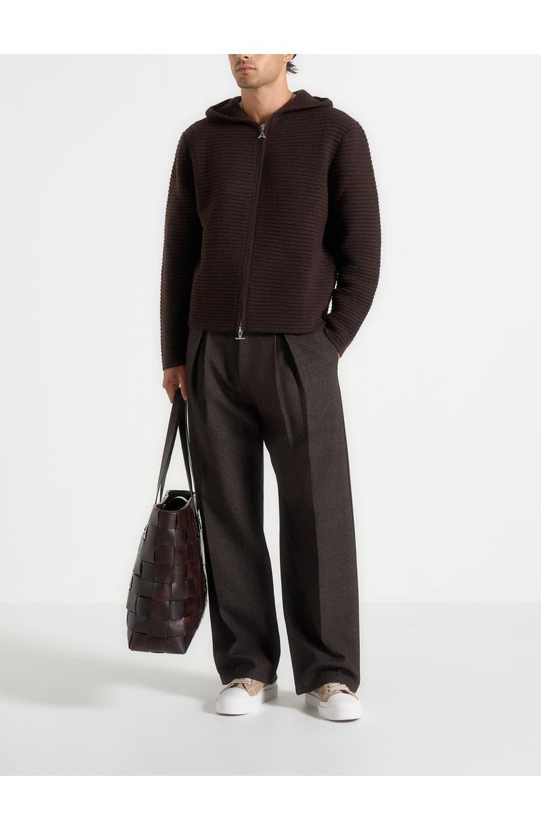 Manière De Voir Eden Ribbed Knit Zip Hoodie, Alternate, color, Brown