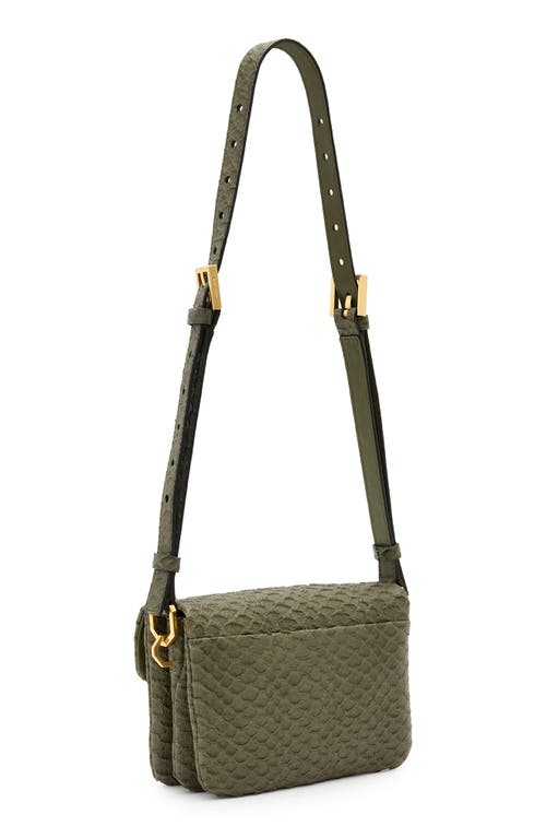 Shop Allsaints Jupiter Snake Embossed Leather Crossbody Bag In Military Green