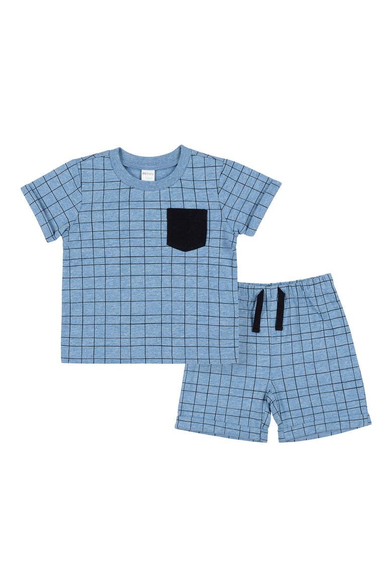 Windowpane Print Pocket Tee & Shorts 2-Piece Set, Main, color, 950 BLUE DENIM
