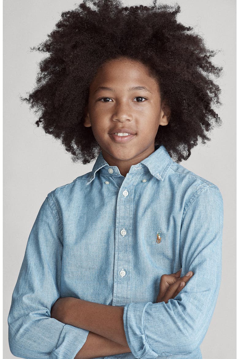 Kids' Chambray Button-Down Shirt, Alternate, color, BLUE