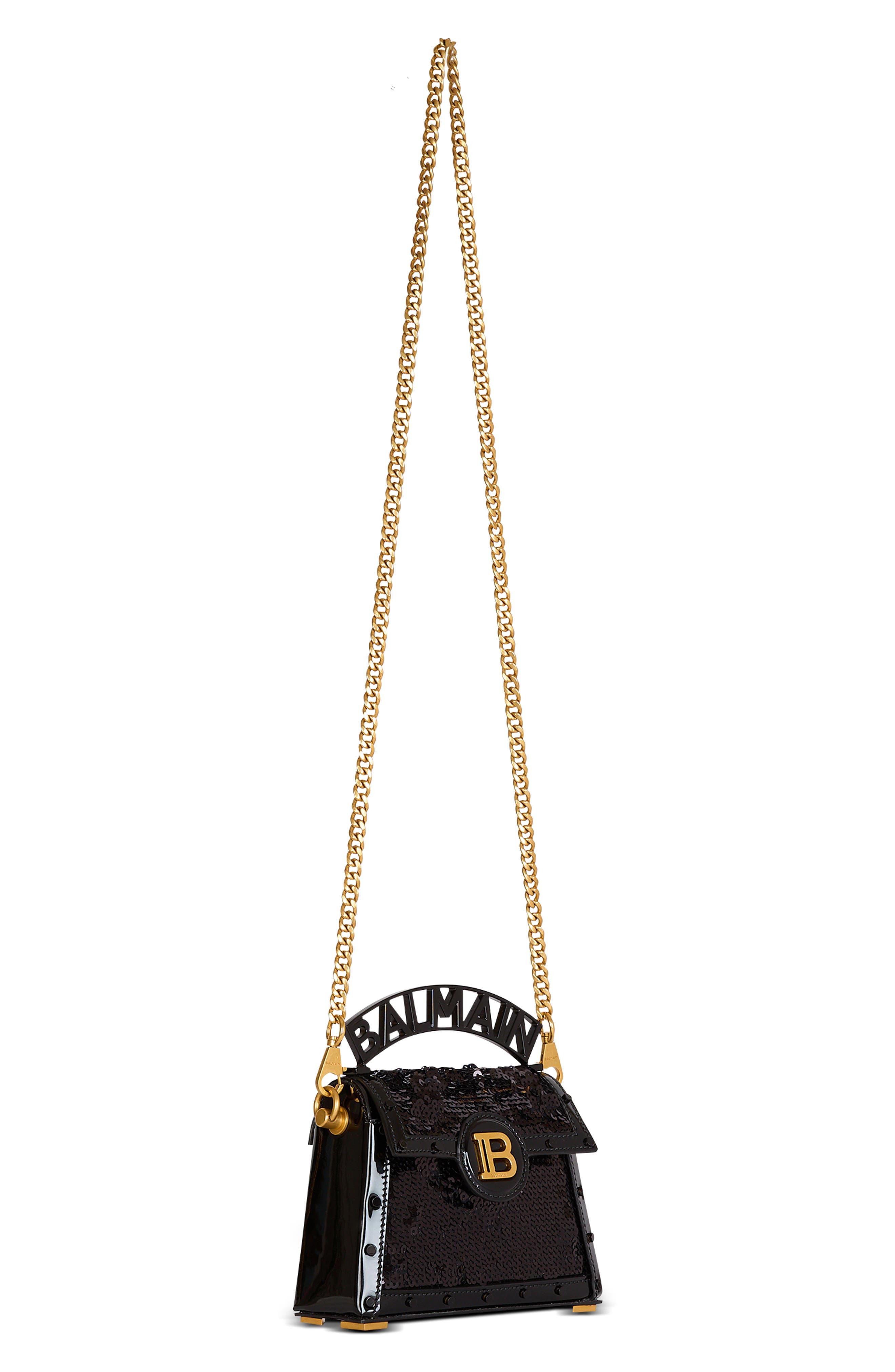 Balmain Small B-Buzz Dynasty Sequin 
Leather Top Handle Bag, Alternate, color, 