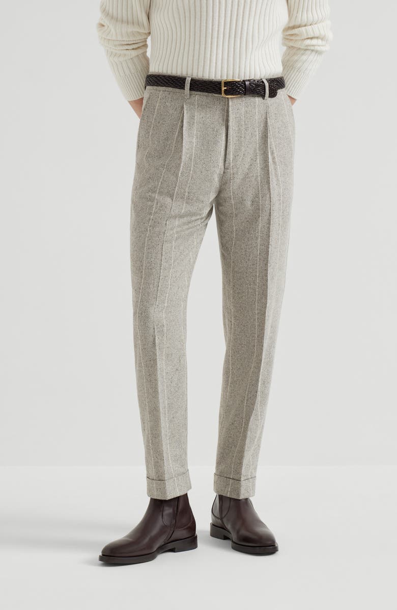 Brunello Cucinelli Leisure fit trousers with pleats, Alternate, color, Salt
