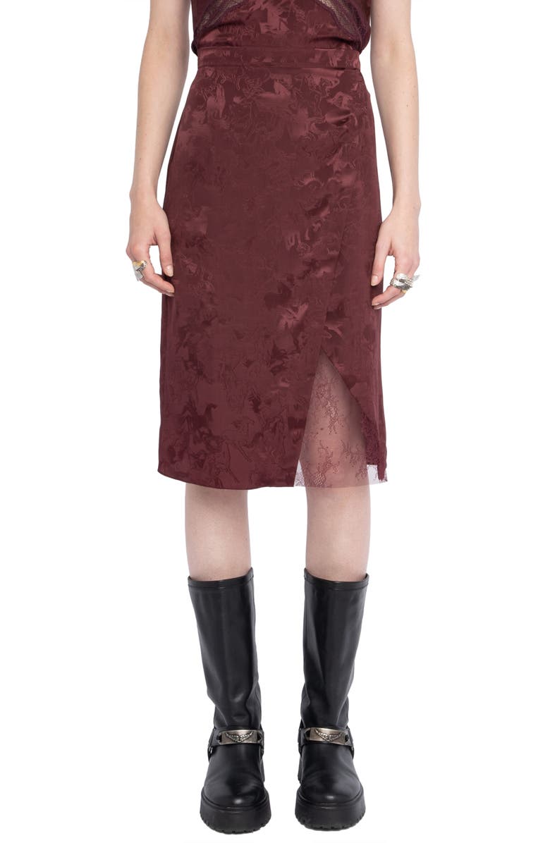 Zadig & Voltaire Julien Horse Print Jacquard Silk Skirt, Main, color, Burgundy