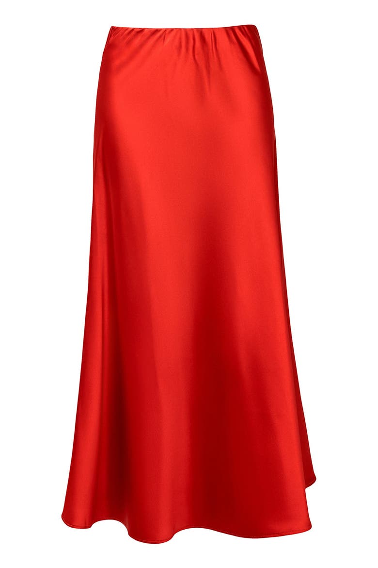 Fluted Satin Midi Skirt, Alternate, color, COPPER RED