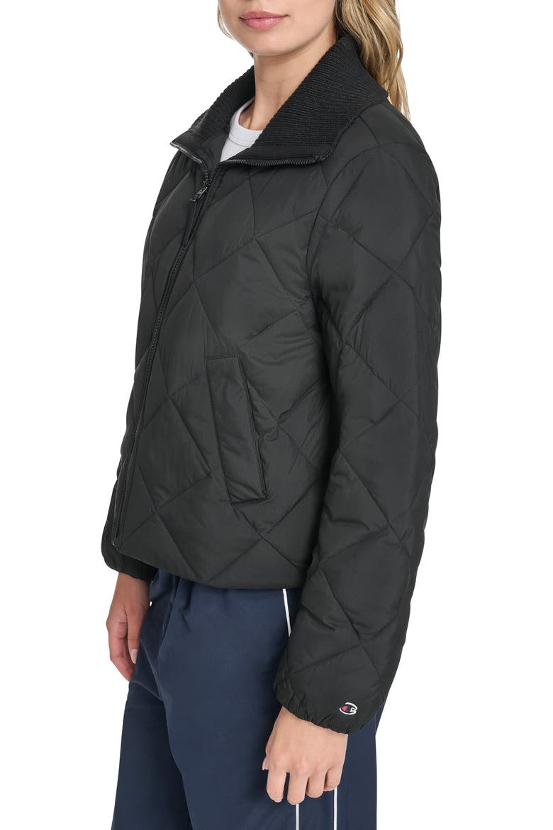 Diamond Quilted Shawl Collar Jacket, Alternate, color, BLACK