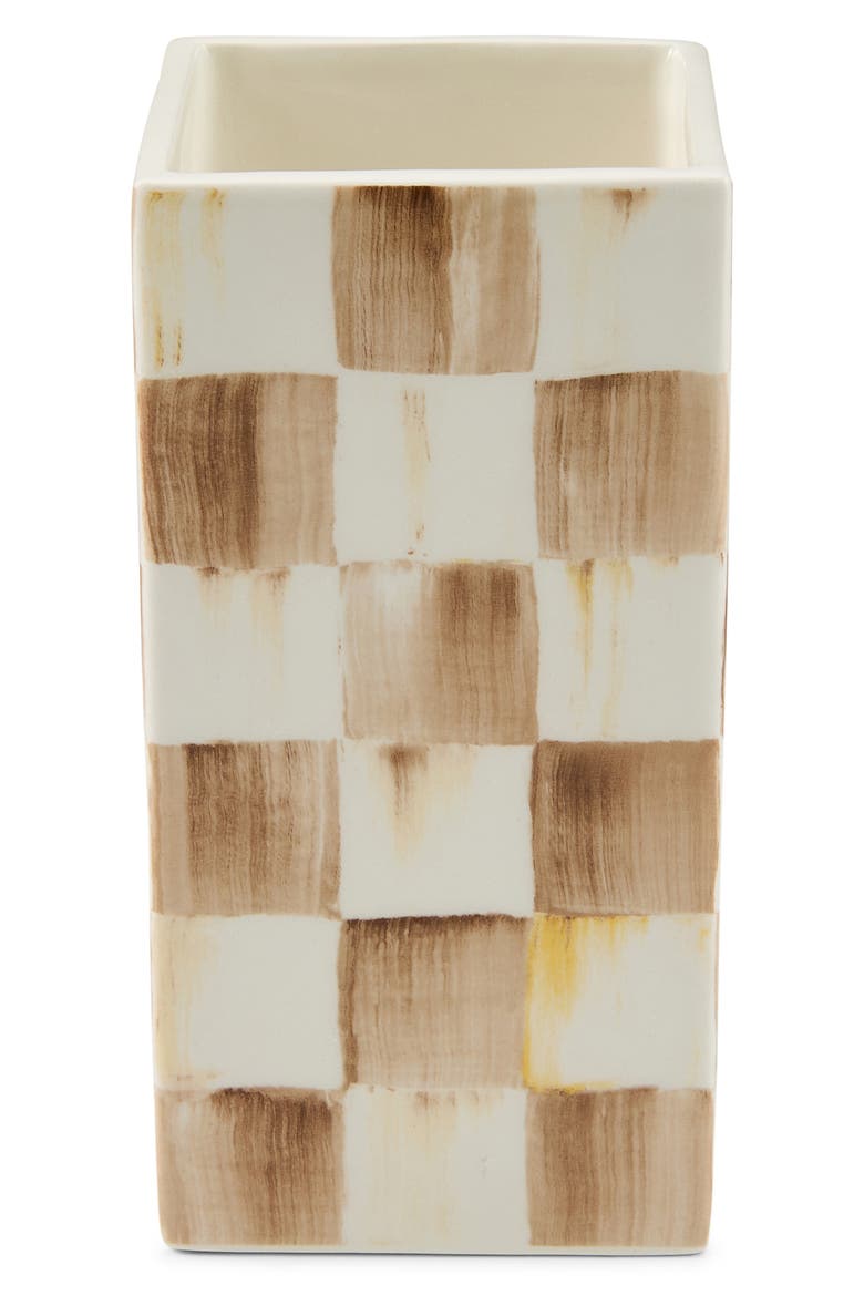 Mocha Check Small Pillar Vase, Main, color, BROWN