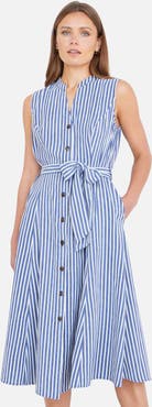 Yumi Stripe Midi Sleeveless Shirt Dress