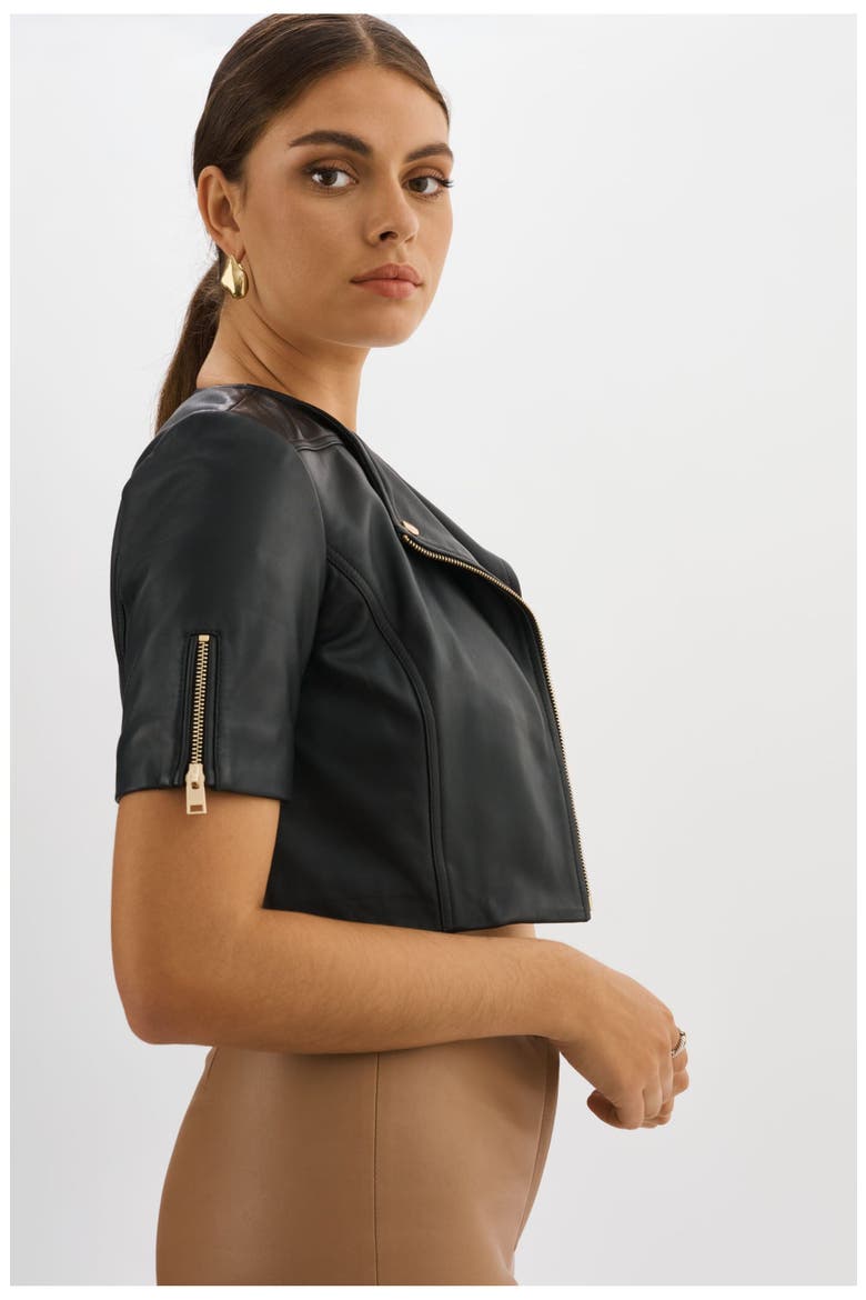 Kirsi Gold | Cropped Biker Jacket, Alternate, color, Black
