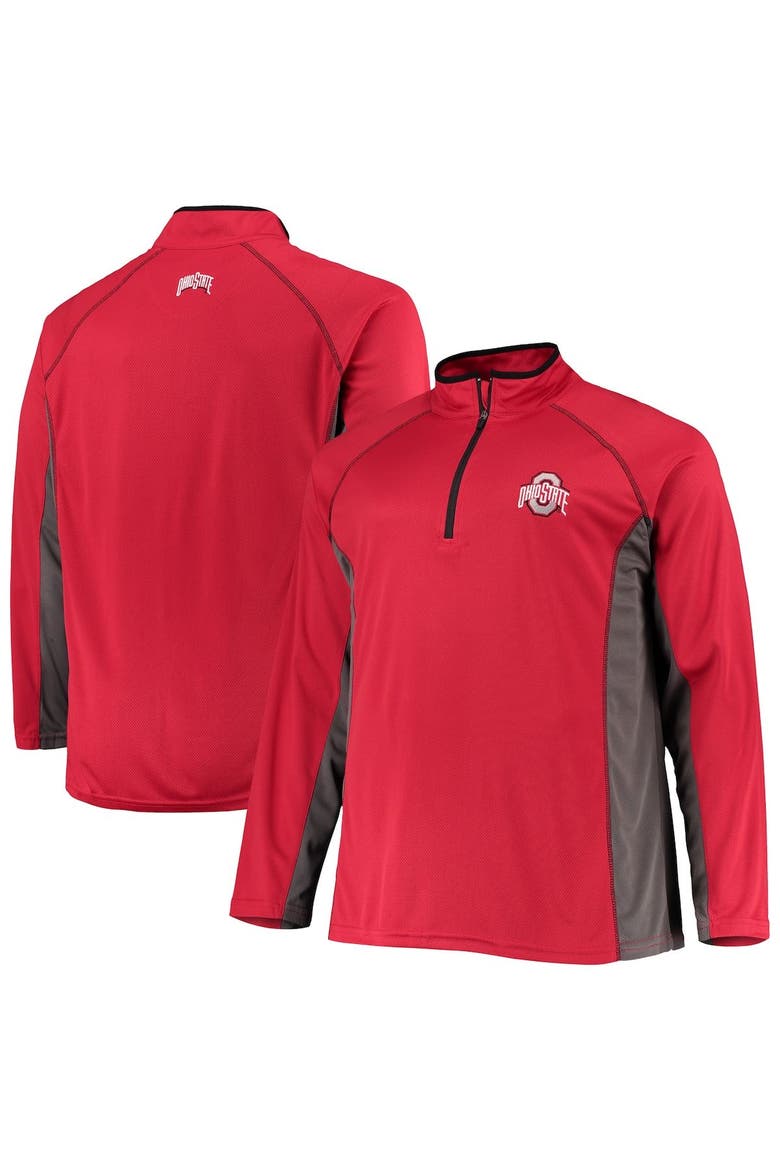 Men's Scarlet Ohio State Buckeyes Big & Tall Textured Raglan Quarter-Zip Jacket, Alternate, color, Scarlet