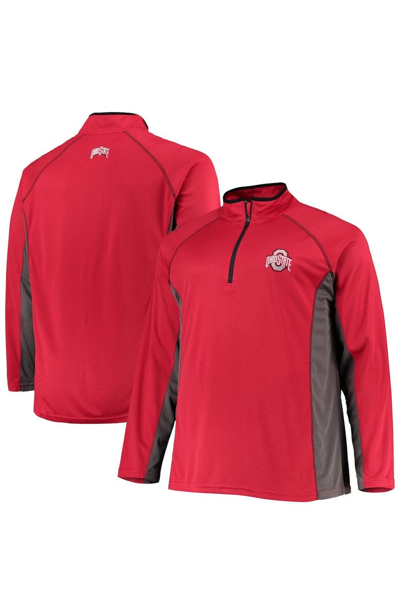 PROFILE Men's Scarlet Ohio State Buckeyes Big & Tall Textured Raglan Quarter-Zip Jacket, Alternate, color, 