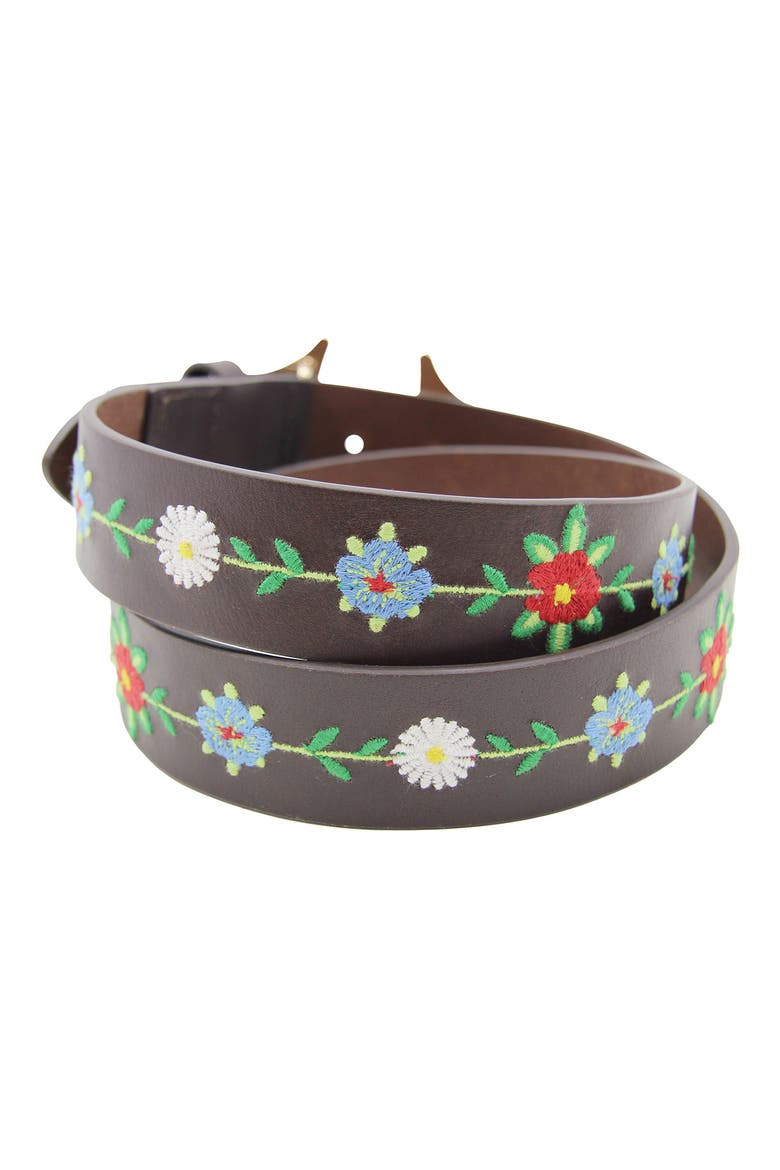Horseshoe Buckle Gardenia Leather Belt, Alternate, color, BROWN