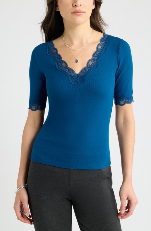 Lace Trim Knit T-Shirt