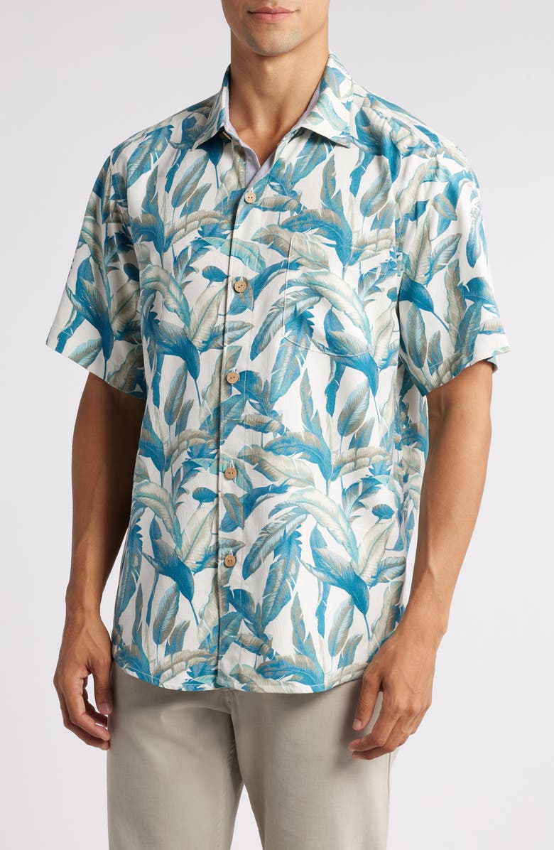 Tommy Bahama Frond Valley Print Short Sleeve Silk Button-Up Shirt, Main, color,