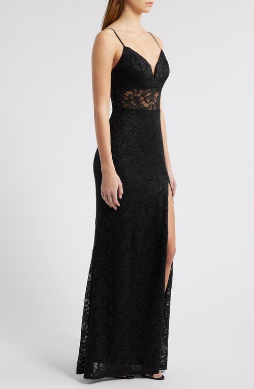 City Studio Black Glitter & Lace Dress In Black