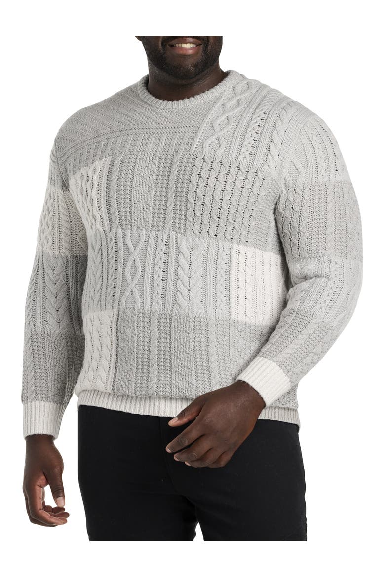 Big & Tall Patchwork Crewneck Sweater, Main, color, GREY