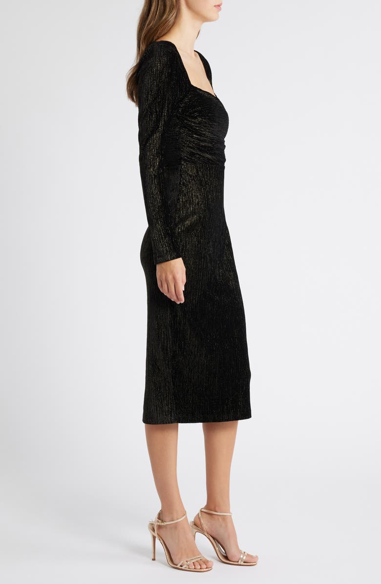 Black Halo Xander Metallic Long Sleeve Sheath Cocktail Dress, Alternate, color, Black Gold