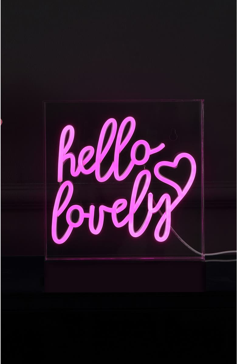 JONATHAN Y Hello Square Contemporary Glam Acrylic Box USB Operated LED Neon Light, Alternate, color, Pink