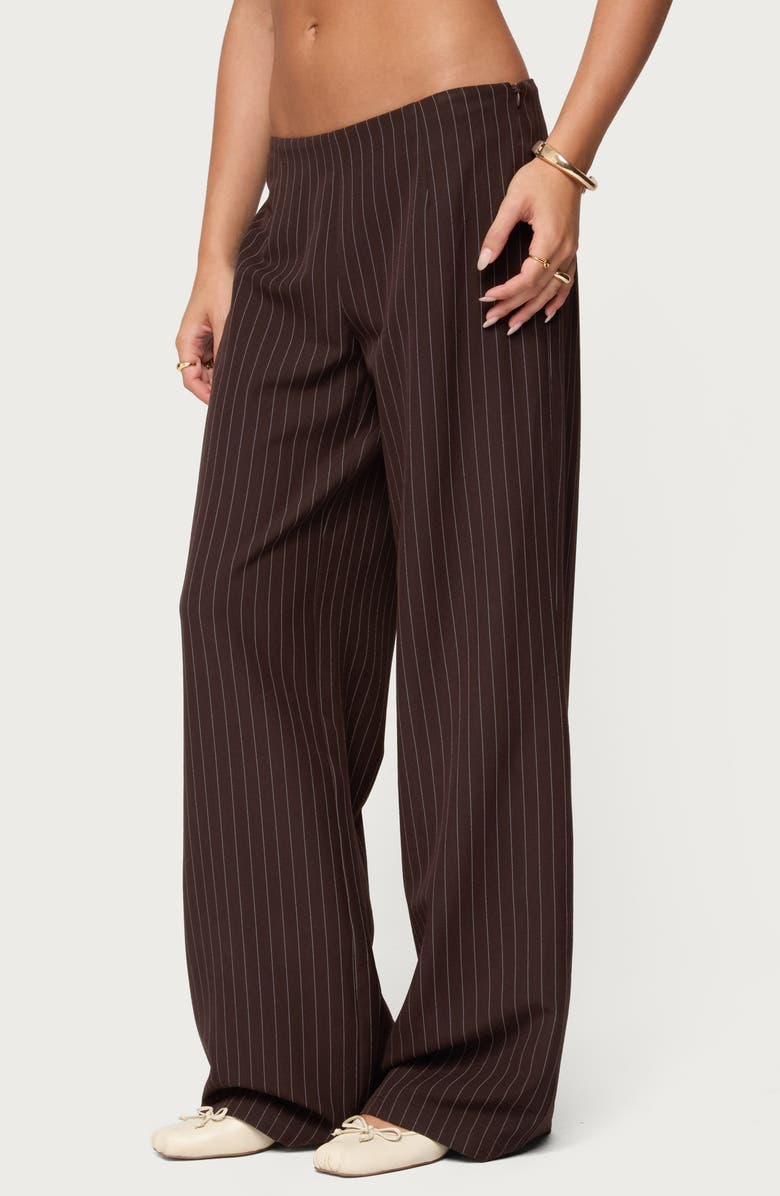 EDIKTED Kerie Wide Leg Pinstripe Pants, Alternate, color, Dark-Brown