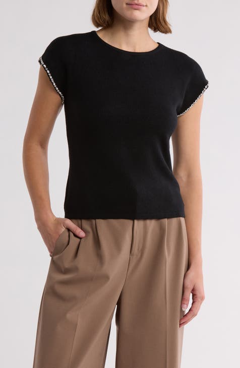 Isabelle Crystal Trim Cap Sleeve Sweater