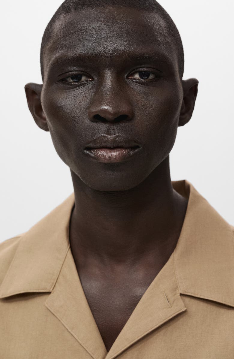 MANGO Oversize Cotton & Linen Camp Shirt, Alternate, color, Beige