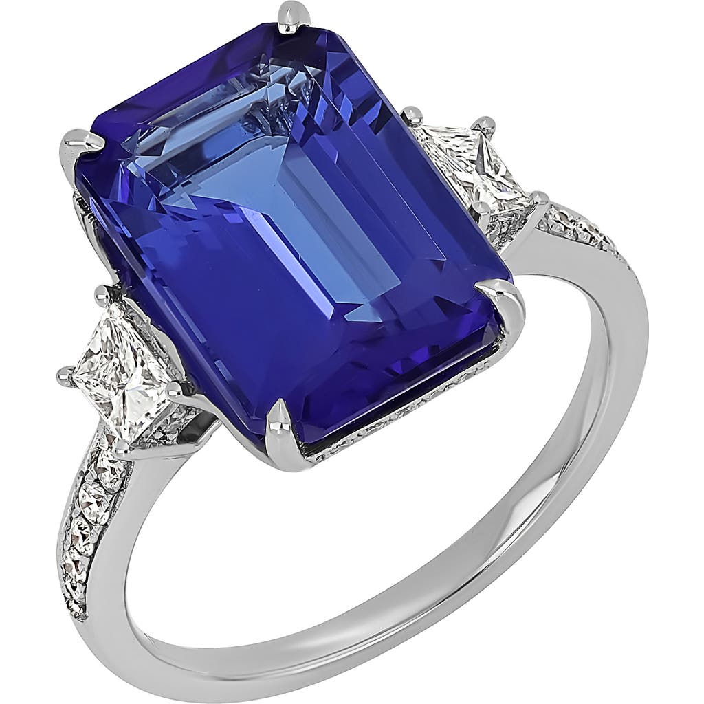 Bony Levy Emerald Cut Tanzanite & Diamond Ring In 18k Wg/tanzanite/diamond