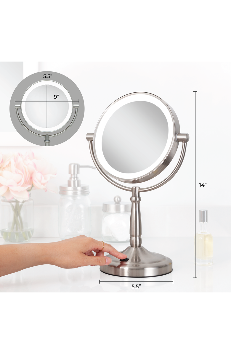 Zadro Lighted Makeup Mirror with 5X/1X Magnifications & Cordless, Alternate, color, Satin Nickel