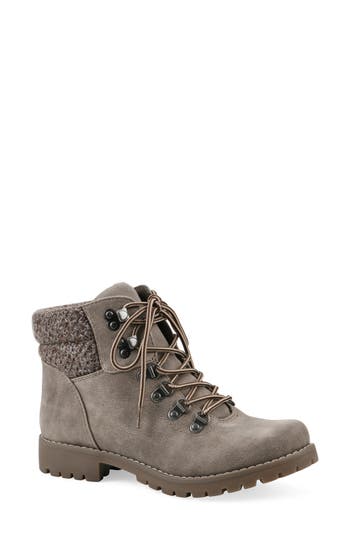 Cliffs By White Mountain Pathfield Knit Collar Lace-up Boot In Stone/ Fabric