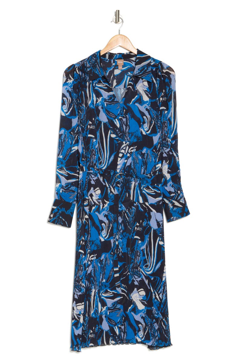 BOSS Daplisa Long Sleeve Plissé Dress, Alternate, color, Open Misc