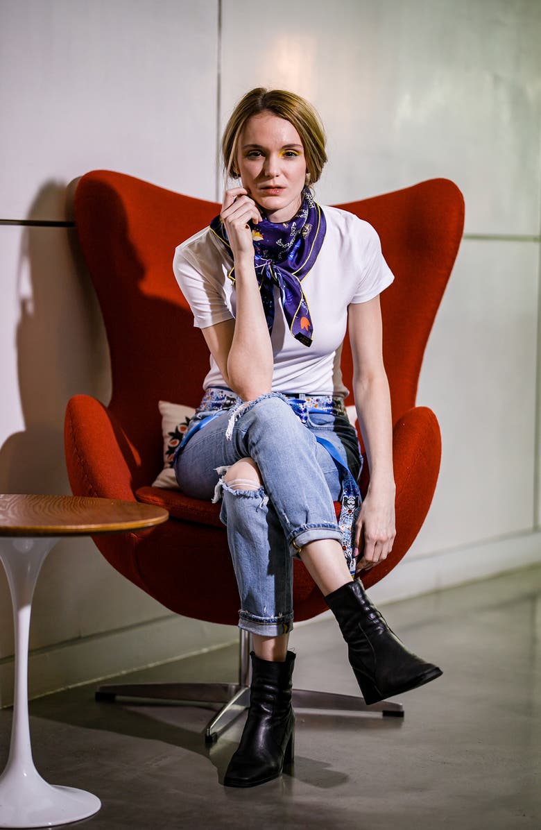 Jessie Zhao New York Double Sided Silk Scarf Of Amazon Rainforest Journey in Blue, Alternate, color, Blue