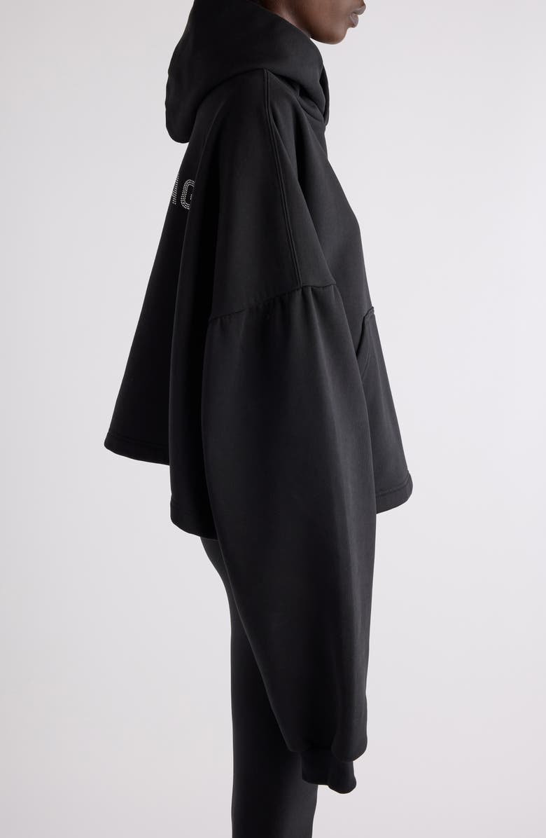 Balenciaga Crystal Logo Crop Cotton Archetype Fleece Hoodie, Alternate, color, 