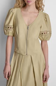 DKNY Loop Lace Puff Sleeve Top