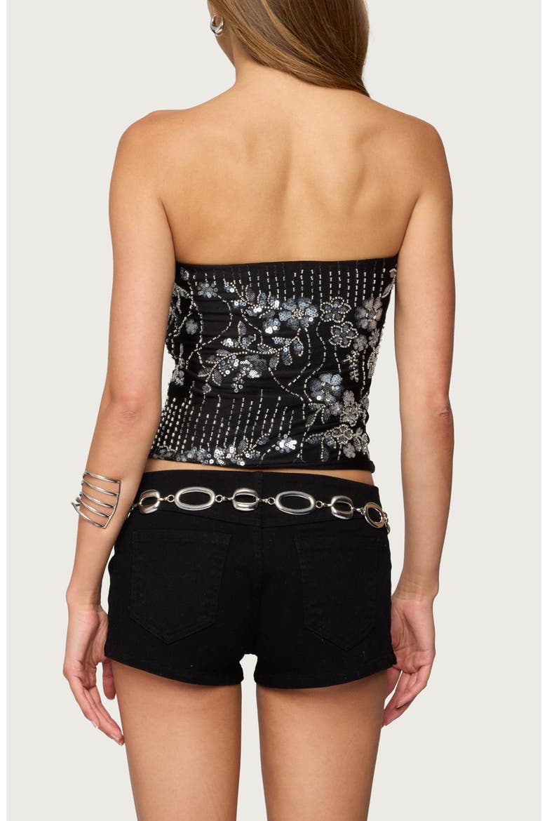 Zelda Bead & Sequin Strapless Top, Alternate, color, BLACK