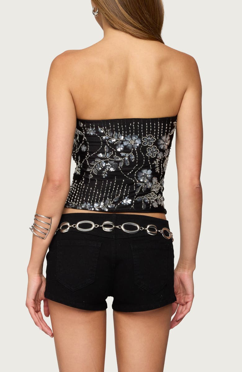 EDIKTED Zelda Bead & Sequin Strapless Top, Alternate, color, Black