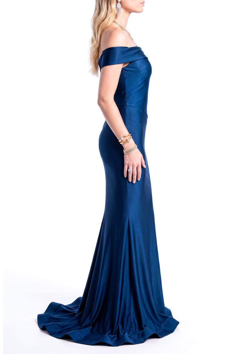 Off The Shoulder Sculpted Mermaid Evening Gown, Alternate, color, Navy