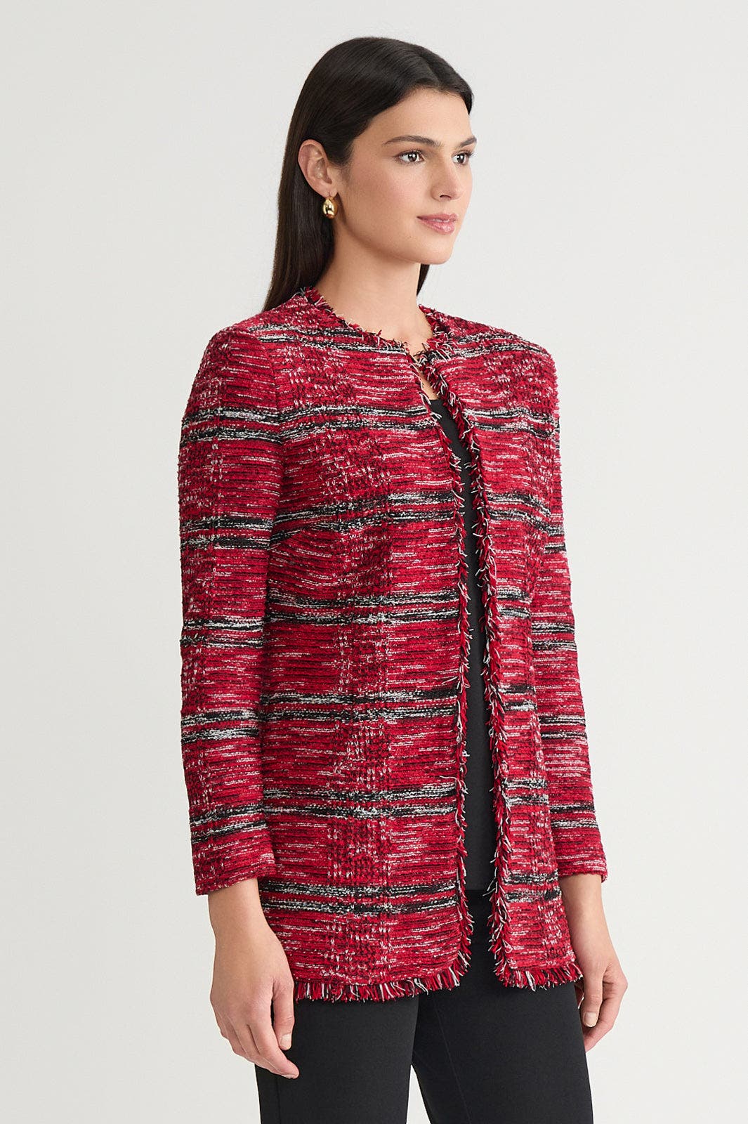 Tailored Melange Fringe Trim Knit Jacket - image 2
